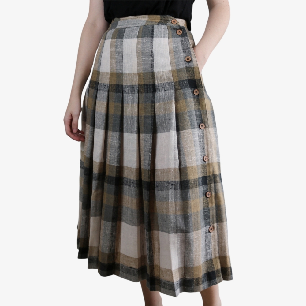 Vintage | Rafaella Plaid Pleated Midi Skirt